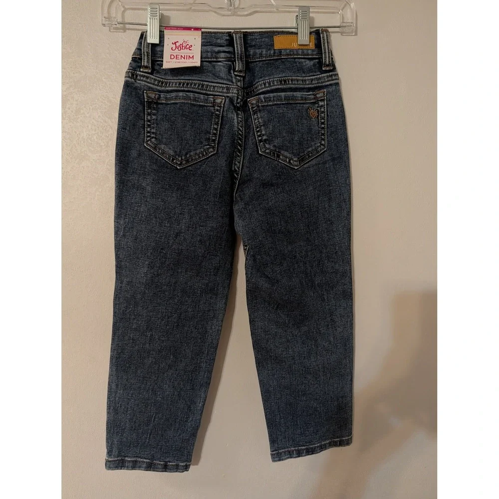 Justice Girls Mini Mom Jeans Medium Wash Distressed Denim Size 7 469821   NWT